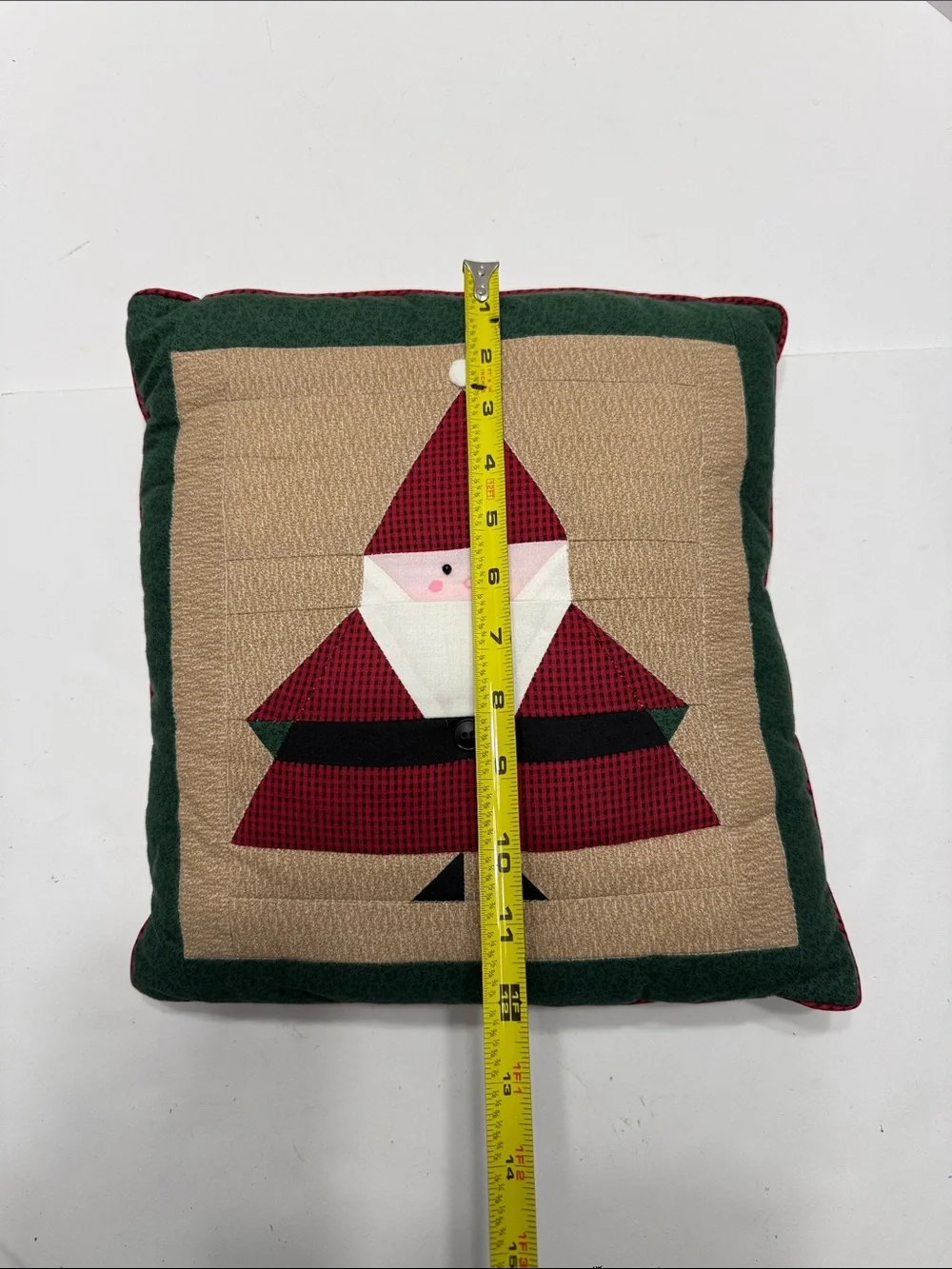 Festive Santa Patchwork Holiday Pillow - Green & Red
